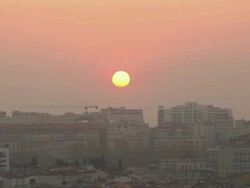 WS View of Hazy sunset over city / Istanbul, Turkey Stock Footage