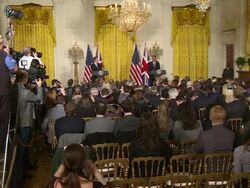 US President Barack Obama hosts UK Prime Minister David Cameron - walking Stock Footage