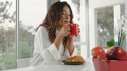 Woman Drinking Coffee Morning Stock Footage