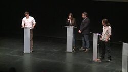 CLEAN : Spain: leaders of Podemos Ciudadanos in pre election debate News Clip