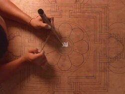 WS ZI A man intricately filling in  mandala / Kathmandu, Central, Nepal Stock Footage