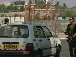 MS Female police checking car at border AUDIO / Bethlehem, Palestine Stock Footage