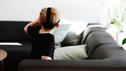 Boy Using Virtual Reality Glasses Stock Footage
