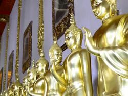 Golden Buddha Statues in the temple Stock Footage