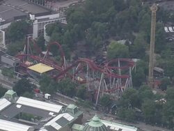 WS AERIAL ZI View of Tivoli Gardens (19th century pleasure garden) / Copenhagen, Denmark Stock Footage