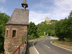 WS Pyrmont Castle and roadway / Roes, Eifel, Rhineland Palatinate, Germany Stock Footage