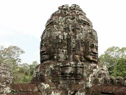 MS View of bayon faces at Bayon Temple / Siem Reap, Siem Reap, Cambodia Stock Footage