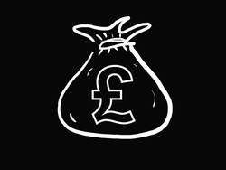 Pound money bag falls and saw cutting hole Stock Footage