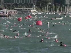 WS triathlon swim competition / Chicago, Illinois, USA Stock Footage