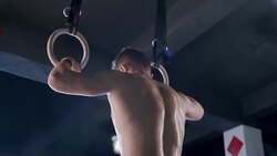 gym dip ring man workout at gym Stock Footage