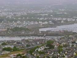 WS AERIAL View of Village and harbor / Brittany, France Stock Footage