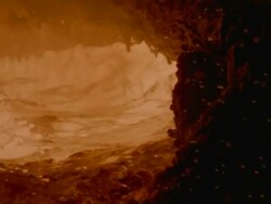 CU SLO MO PAN Shot of Pole sticking out from pool of molten steel Stock Footage