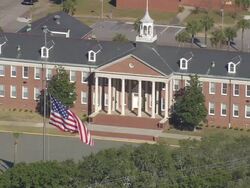 MS AERIAL Shot of Parris Island & Marine Corp Recruit Depot / South Carolina, United States Stock Footage