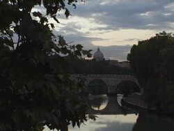 MS, Italy, Rome, Ponte Sisto with St. Peter's Basilica dome in background Stock Footage