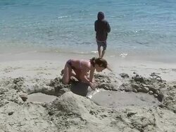 MS Children playing at beach in holiday / Puerto Pollenca, Mallorca, Balearic Islands, Spain Stock Footage