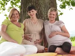 HD DOLLY: Portrait Of Three Pregnant Women Stock Footage