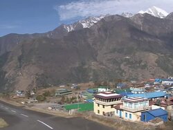WS PAN View of runway of Lukla Airport at Lukla (khumbu Valley) / Lukla, Khumbu Region, Nepal Stock Footage