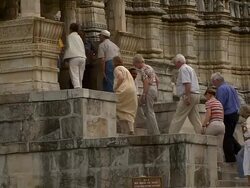 Block Shot People Entering Jain Temple Ranakpur Rajasthan India Stock Footage