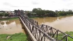 Aerial view of old bridge in Chiangmai Thailand Stock Footage