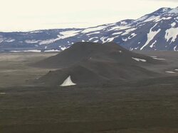 WS AERIAL View of Lava fields against snowy mountain / Iceland Stock Footage
