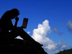 Girl working with laptop Stock Footage