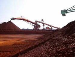 Shot of cranes at raw material loading point Stock Footage