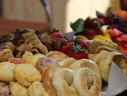 Catering, breakfast tray for business meeting Stock Footage