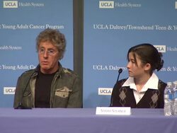 SPEECH: Roger Daltrey, Sarah Sterner and Dr. Jacqueline Casillas answer questions from the audience at the The UCLA Daltrey/Townshend Teen And Young Adult Cancer Program Dedication at Los Angeles CA.  Stock Footage