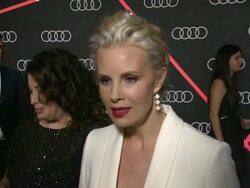 INTERVIEW - Monica Potter on how long it took to find the right dress and what she was looking for at the Audi Celebrates Golden Globes Weekend 2014 at Cecconi's Restaurant on 2014-01-09 in Los Angeles, California. Stock Footage