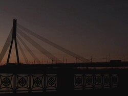 MS Shot of Vansu Bridge at night / Riga, Latvia Stock Footage