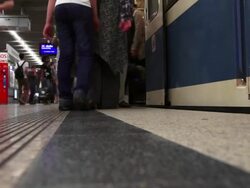 Commuters Boarding Subway Train Stock Footage