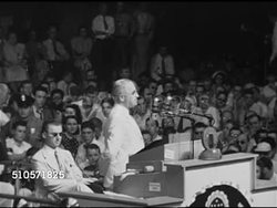 1948: DEMOCRATIC NATIONAL CONVENTION: President Harry S Truman behind podium thanking convention for Barkley nomination, will win & make Republicans like it, victory has become a habit of our party, convinced it will be fifth time next November. Instructional Video