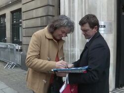 Jeremy Clarkson, James May sighted while visiting the BBC Radio Two Stock Footage