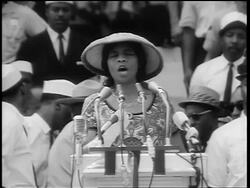 B/W August 28, 1963 tilt up Marian Anderson singing on steps of Lincoln Memorial at March on Washington Stock Footage