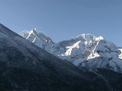 WS View of Mount Thamserku and Kangtega from Pangboche / Pangboche Khumbu Region Nepal Stock Footage