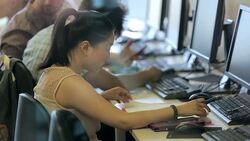 Students at computer class Stock Footage