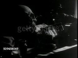 1937: HARLEM: RELIGION: TD WS African-American, Black people standing together looking upward. MS VooDoo (Haiti, Vodou) alter w/ human skull & trinkets. People dancing wildly, male w/ hand drum, (Behind) VooDoo priest bowing at alter w/ hanging bones. Instructional Video