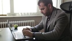 Serious Businessman Using lap Stock Footage