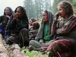 MS Himalayan women's seating at mountain / Durma, Banke District, Nepal Stock Footage