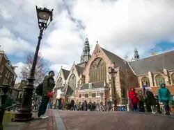 HD time-lapse: Amsterdam Canal with Old Church Netherlands Stock Footage