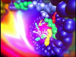Computer generated image molecule chain rotating towards camera with colorful background Stock Footage