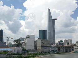 WS Skyline of Ho Chi Minh City and Cumulonimbus cloud / Quan 1, Ho Chi Minh City, Vietnam Stock Footage