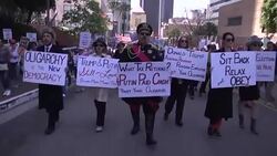 CLEAN : Protesters march to press Trump to release tax returns News Clip