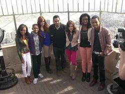 China Anne McClain, Tyrel Jackson Williams, Debby Ryan, Guest, Laura Marano, Coco Jones and Tyler James Williams at The Disney Channel And Disney XD Stars Visit The Empire State Building on 3/12/2012 Stock Footage