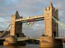 Tower Bridge with Olympic Rings Stock Footage