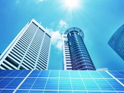 Solar panels in the city Stock Footage