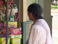 Bolivian woman at small shop/stall in street, Cochabamba, Bolivia Stock Footage