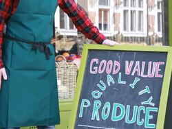 Portrait of shop owner outside grocery store Stock Footage
