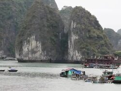 WS POV View of bots Halong Bay / Halong Bay, Vietnam  Stock Footage