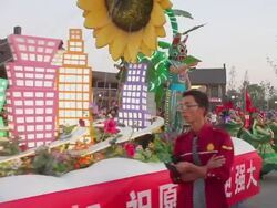 WS People wearing colorful costumes and parade float/xian,shaanxi,China Stock Footage